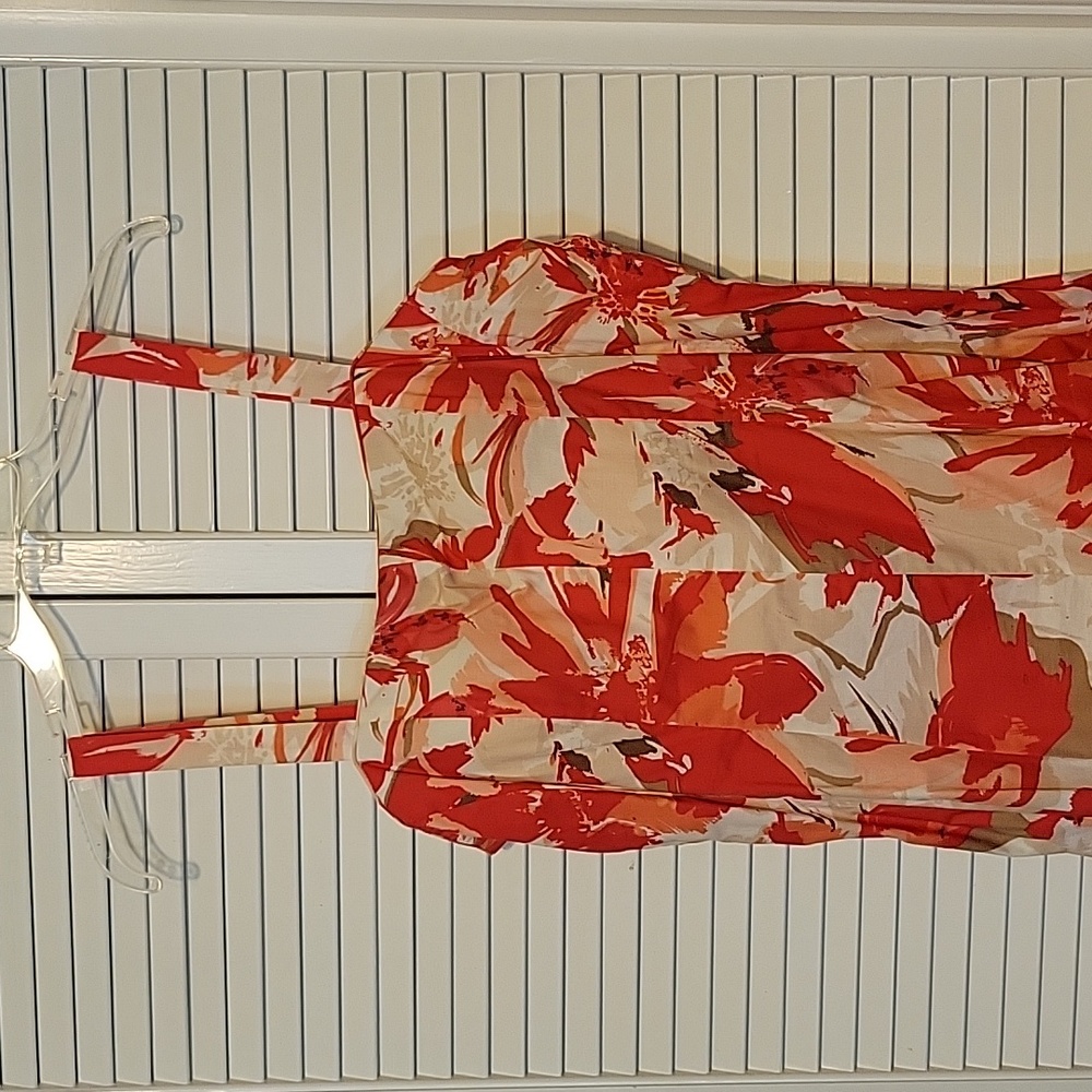 Cotton strapy sundress in bright abstract print. Size 14